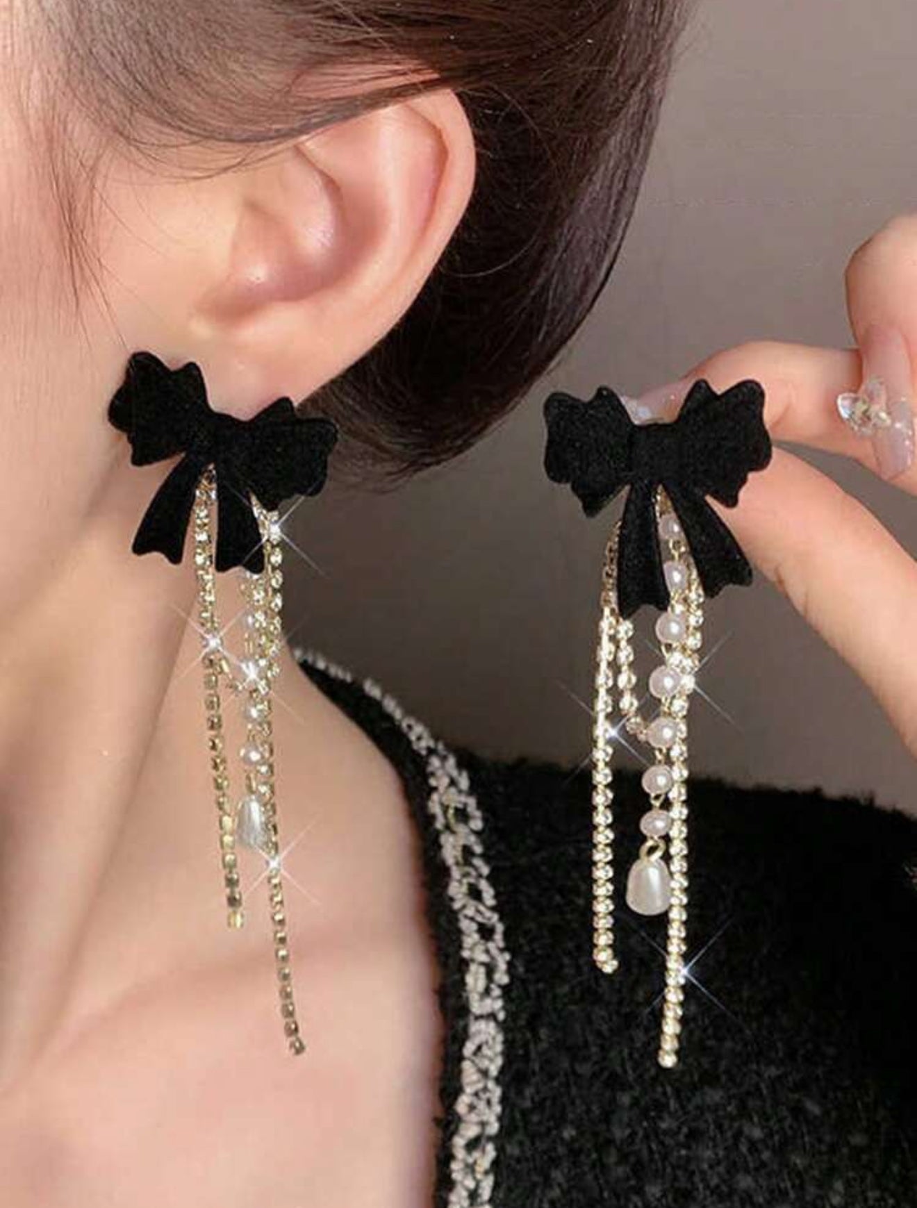 Black Bow Drop Earrings | Elegant Fashion Jewelry